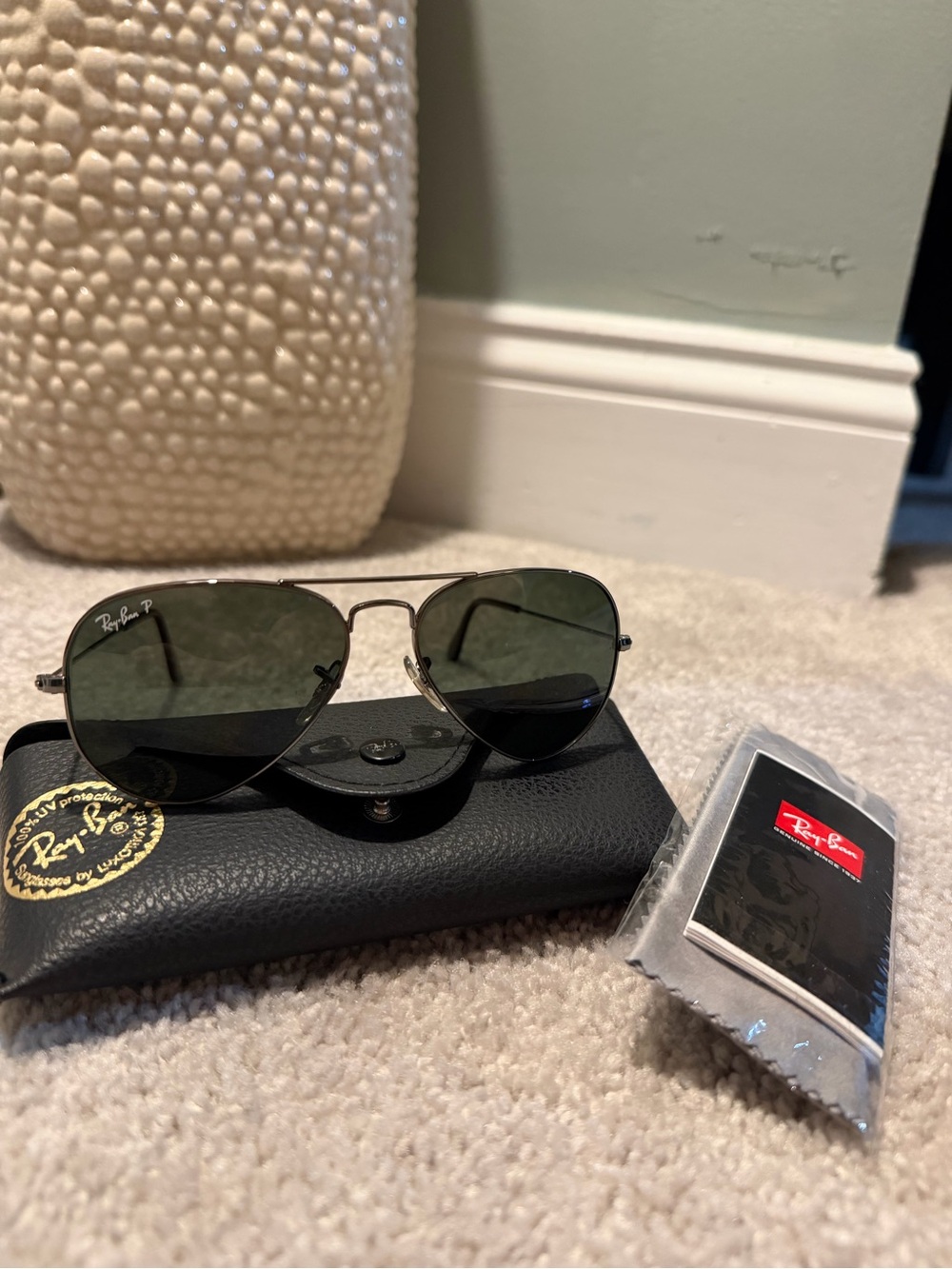Ray-Ban Aviator Sunglasses - Silver Frame with Green Lenses